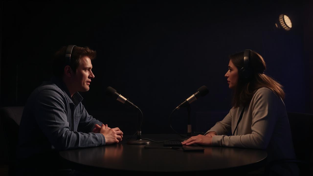 Fotograma de un video largo: un podcast grabándose en estudio